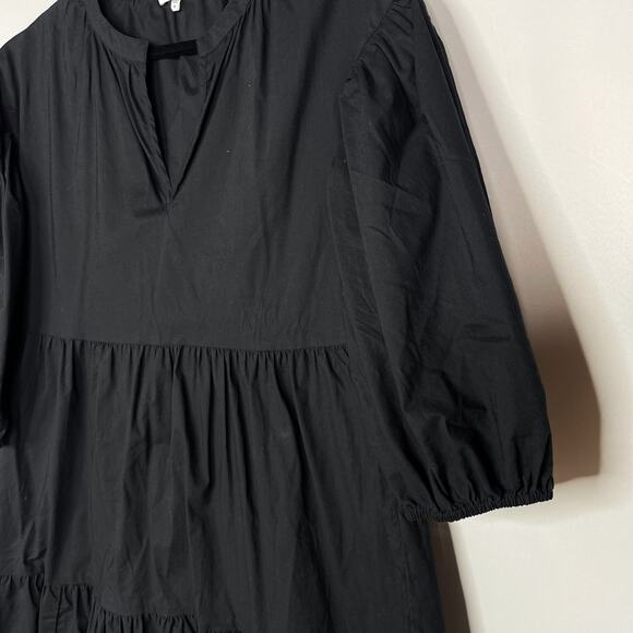Sundry For Evereve 0 XS Black The Anywhere Dress Cotton Poplin Puff Sleeve VNeck - Picture 5 of 11